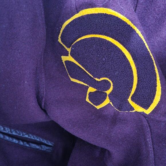 Vintage Holloway Varsity Jacket Red Wool College Letterman Trojan Patch 40 Large - Picture 11 of 14